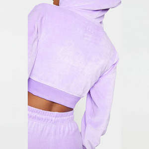 Ensemble deux pièces pour femme : sweat à capuche court et pantalon de jogging en molleton lavande, coupe décontractée, couleur unie, idéal pour l'hiver - Product Image 4