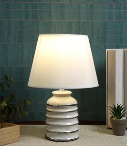 Ceramic Table Lamp With White Fabric Drum Shade Warm <b>Light</b> AC 110V Switch Control Midcentury Design - Product Image 1