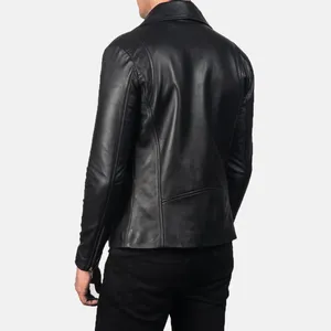 Chaqueta de Motero Noah Negra de Cuero Genuino Ecológico con Revestimiento para Hombre - Product Image 4