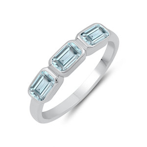 Minimalist 925 Sterling Silver Emerald Cut Natural Garnet Three Stone Stackable Band <b>Ring</b> for Women - Product Image 3