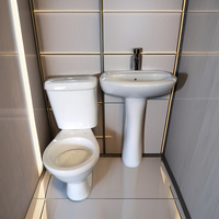 Ensemble WC et lavabo en céramique monobloc moderne à double chasse, avec lavabo sur colonne et siphon en P, en promotion