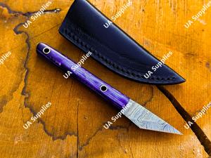 มีดอเนกประสงค์เหล็กดามัสกัสพรีเมียม คุณภาพสูง คมกริบ ใบมีดคงที่ ด้ามไม้ ขนาด 2 นิ้ว มีดคัตเตอร์ขนาดเล็กพกพาได้ตามกฎหมาย - Product Image 2