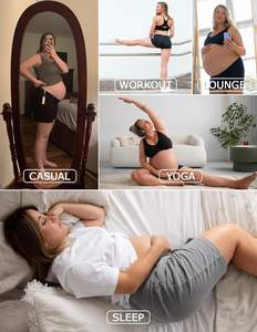 Short de maternité pour femme, été, taille haute élastique, respirant, en coton, avec soutien abdominal ajustable, effet délavé - Product Image 5