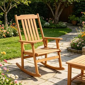 Sedia a dondolo da esterno in legno massello di acacia con capacità di carico elevata (400 libbre), schienale a doghe per portico, terrazza e giardino - Product Image 1