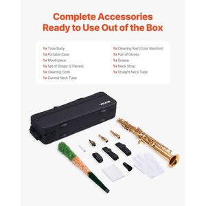 Kit per sassofono Soprano per principianti con 23 chiavi placcato in oro include custodia per il trasporto bocchino panno per pulire tracolla per gli studenti - Product Image 6