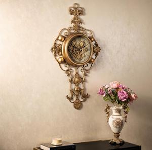 Antique Style Brass Wall <b>Clock</b> With Pendulum Traditional Design For Living Room Decor - Product Image 3