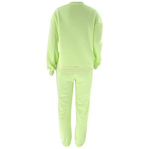 Conjunto de Sudadera y Pantalones Deportivos Extra Grandes para Mujer, Color Verde Lima, Hombros Caídos, Manga Larga, Color Sólido, Tejido de Mezcla de Algodón, Estilo Casual - Product Image 5