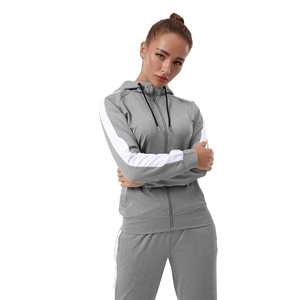 Ensemble de survêtement deux pièces pour femme, gris clair, en molleton écologique, veste zippée et pantalon, vêtements de sport décontractés - Product Image 5