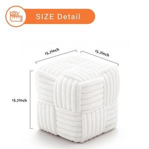 Pouf quadrato bianco e sedia da toeletta in velluto a coste con poggiapiedi imbottito intrecciato per ingresso o soggiorno - Product Image 2