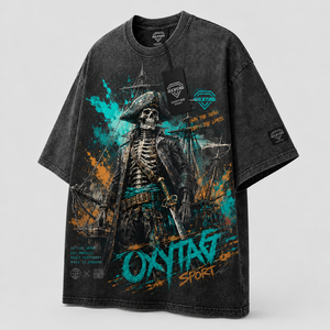Camiseta Oversize de Algodón Lavado Estilo Vintage con Estampado Gráfico Personalizado de Pirata, Ajuste Holgado, Estilo Urbano, Venta al por Mayor para Fabricantes - Product Image 4