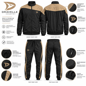 Traje de Calentamiento Diagonal Yoke en Negro Ónix y Beige Arena, Chándal de Micro Ripstop para Hombre con Rayas Beige Arena - Product Image 4