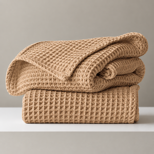 Waffle Knit Throw <b>Blanket</b> Custom Color Square Folded All-Season Bedding Modern Style Eco-Friendly Breathable 71x94 Inches - Product Image 1