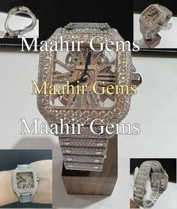 Montre pour homme à mouvement automatique, boîtier carré en moissanite, bracelet en acier inoxydable avec moissanite, résistance à l'eau 10 bars, luxe, hip hop - Product Image 1