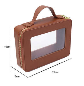 Pochette de voyage portable en cuir végétalien PU blanc avec logo personnalisé, grande, transparente, en PVC, effet Saffiano, pour maquillage, avec fermeture éclair, étanche - Product Image 6