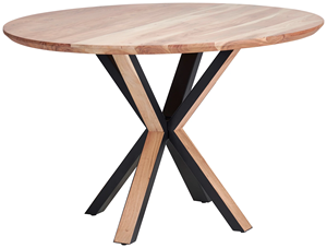 Table de salle à manger industrielle Star Base, combinant bois et finition noire mate, plateau rond en bois d'acacia massif, pour la maison et la cuisine - Product Image 2