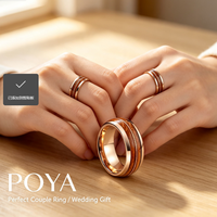Cincin Tungsten Carbide Rose Gold dengan Inlay Kayu Koa dan Senar Gitar, Cincin Kawin Dome untuk Pria Wanita, Perhiasan Artisan Grosir