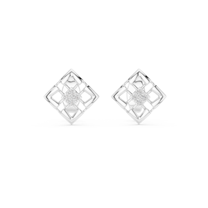 Boucles d'oreilles clous de luxe en argent, diamants de laboratoire géométriques ronds taille brillant, certifiés IGI, bijoux fins minimalistes pour femme - Product Image 1