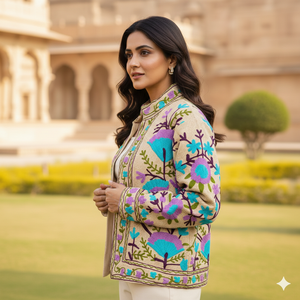 Chaqueta de Invierno Reversible con Bordado Suzani, Manga Larga, Ecológica, Talla Única, para Fiestas - Product Image 3