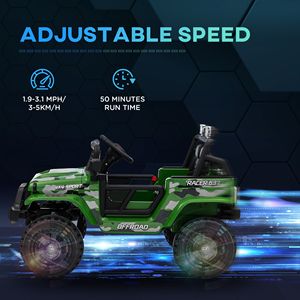 Auto e Camion Elettrici 12V Verdi per Bambini con Telecomando, 4 Ruote Ammortizzate, Velocità Massima 3 MPH, Musica, Clacson e Luci - Product Image 6