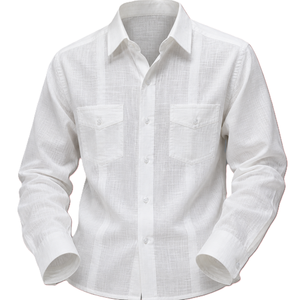 Men's Long Sleeve Stand Collar Shirt 100% Cotton ODM <b>Single</b> Button Breathable Lightweight Summer Ethnic Hippie Casual Solid - Product Image 2