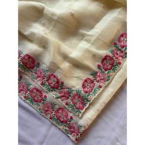 Sari en soie pure blanche Elite Weaves, brodé de motifs floraux multicolores, robes de soirée élégantes, 490g - Product Image 3