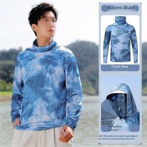 โรงงาน OEM ผลิตภัณฑ์โพลีเอสเตอร์ 100% ป้องกันแสงแดด UPF 50 แห้งเร็ว ระบายอากาศได้ดี ผ้าบางพิเศษ พิมพ์ลาย ไอซ์ซิลค์ เสื้อฮู้ดดี้ผู้ชายไซส์ใหญ่สำหรับฤดูร้อน - Product Image 2