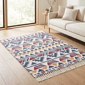 Ethnic Printed Cotton Area Rug for Bedroom Coffee <b>Table</b> & Contemporary Boho Home - Product Image 3