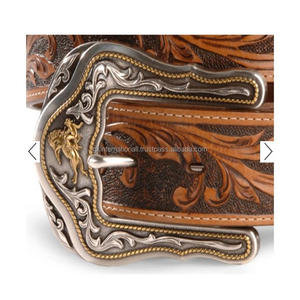 Cinturones de cuero tallados a mano con flores Retro occidentales vintage personalizados para mujeres y hombres con hebilla floral antigua - Product Image 4