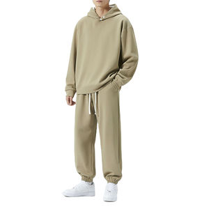 Ensemble de survêtement à capuche pour homme, couleur unie, coupe ample, sweat-shirt en coton à manches longues et pantalon à cordon de serrage, tenue décontractée pour l'automne - Product Image 4