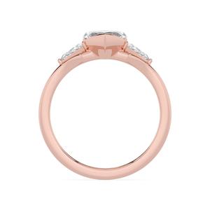 Bagues de fiançailles en diamant de laboratoire, trois pierres, sertissage demi-cerclé, taille étagée, super fantaisie, longue taille triangle marquise, pour femme, or rose - Product Image 6