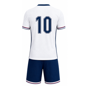 Conjunto de Camiseta de Fútbol Personalizada con Logotipo en Blanco y Azul Marino |   Conjunto de Fútbol Minimalista con Detalles Tricolor | Ropa Deportiva Sublimada Transpirable para Equipos - Product Image 2