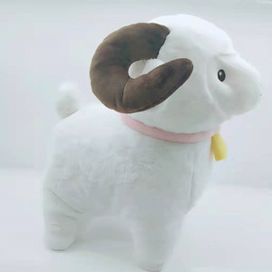 Oveja de peluche blanca personalizada, linda y adorable, con cuernos marrones y cuello rosa, para niños de 3 años en adelante. - Product Image 1