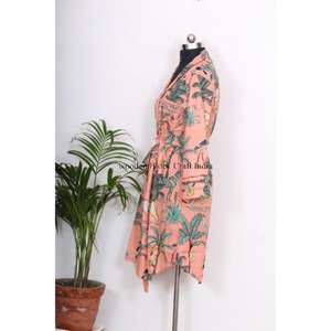 Chemise à manches longues style kimono pour soirée, robe portefeuille en coton floral, chemise de nuit douce en coton indien, robe de villégiature pour femme - Product Image 5