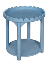 Table basse bleue à bords festonnés, table d'appoint ronde à deux niveaux pour salon