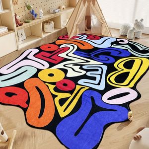 Tappeto in Velluto con Design a Lettere Colorate, Spesso e Morbido, a Forma Intrecciata con Motivi Astratti Blu, Verdi, Rossi e Gialli, Set di Tappeti in Peluche - Product Image 1