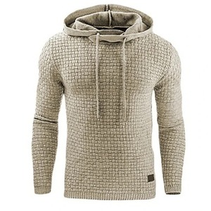 Sweat-shirt à capuche en tricot gaufré blanc pour homme, coupe classique, décontracté, pour l'automne, couleur unie, manches longues, 2027 - Product Image 4