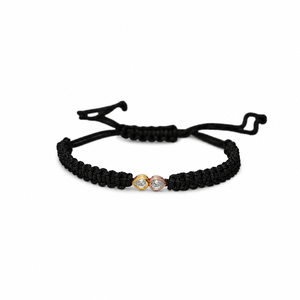 Pulsera de Macramé Azul Marino Chapada en Oro de 14K con Diamantes CVD Cultivados en Laboratorio con Corte Pera, Diseño de Doble Corazón, Cordón Tejido Ajustable - Product Image 6