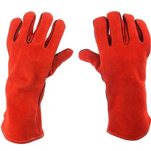 Guantes de Seguridad de Cuero Rojo, Largos hasta la Muñeca, Térmicos, Sin Forro, Lisos, para Uso en Exteriores en Invierno - Product Image 2