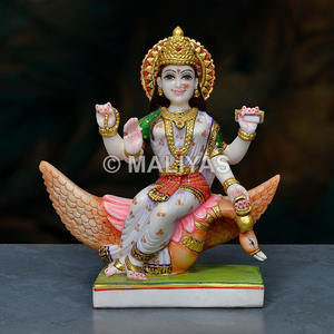 Acheter une statue de Brahmane en marbre |   Murti artisanal Brahmani Mata avec cygne – Maliyas - Product Image 2