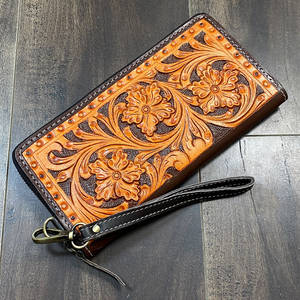 New Wholesale Factory Price Hand Tooled Genuine Leather <b>Women</b> Wristlet Clutches New Floral Pattern Everyday Evening Wallet <b>Purse</b> - Product Image 2