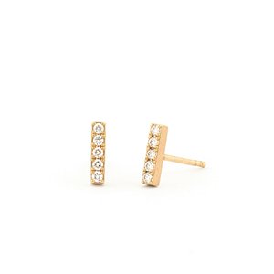 Boucles d'oreilles clous en or massif 14 carats avec diamant, barre verticale, vente en gros directe usine, bijoux minimalistes à lignes géométriques, conception personnalisée - Product Image 1