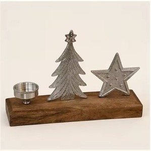 Stainless Steel <b>Christmas</b> Tree <b>Tea</b> <b>Light</b> Holder with Wooden Base for <b>Christmas</b> Home Decoration - Product Image 2
