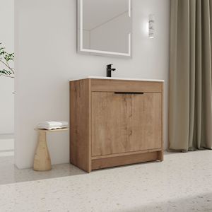 Mobile Bagno Freestanding Bianco con Lavabo in Ceramica da 36 Pollici e 2 Ante con Chiusura Ammortizzata Modello BVB02436IMO F BL9090B Imballaggio KD - Product Image 2