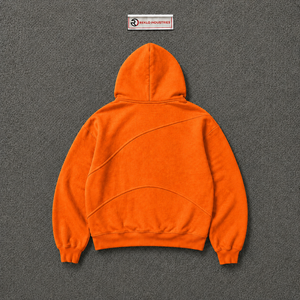 Custom <b>Orange</b> Oversized <b>Hoodie</b> Men Streetwear Pullover With Curved Seam Design Drop Shoulder Fashion Casual Hooded Sweatshirt - Product Image 6