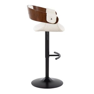 Sgabello da Bar Elisa Stile Mid-Century Moderno, Regolabile e Girevole, in Metallo Nero e Legno di Noce, con Seduta in Tessuto Crema e Poggiapiedi a T Arrotondato - Product Image 3