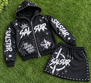Women’s <b>Black</b> Rhinestone Hoodie <b>Skirt</b> Set Custom Graphic Pullover Hoodie & Mini <b>Skirt</b> 2-Piece Streetwear Tracksuit Set - Product Image 6