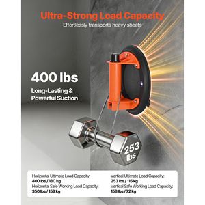 Sollevatore a ventosa per vetro da 8 pollici con manico in ABS, capacità massima di sollevamento 400 libbre, strumento a ventosa per piastrelle per il trasporto - Pratica aspirazione a vuoto - Product Image 2