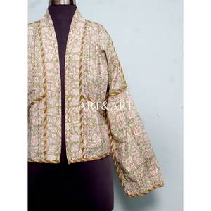 Veste Kantha indienne faite à la main pour femme, 100% coton, écologique, respirante, imprimé floral, longueur courte, manches longues, printemps, décontractée - Product Image 2