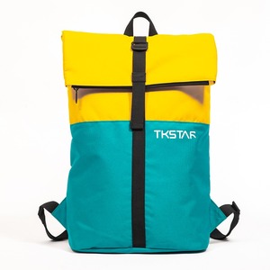 Yellow and blue color matching design <b>backpack</b> simple roll top <b>backpack</b> <b>large</b> capacity sports <b>backpack</b> daily bag - Product Image 1