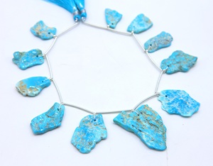 11 pièces de perles brutes lisses en turquoise naturelle d'Arizona, perles à facettes, pour la fabrication de bijoux - Product Image 1